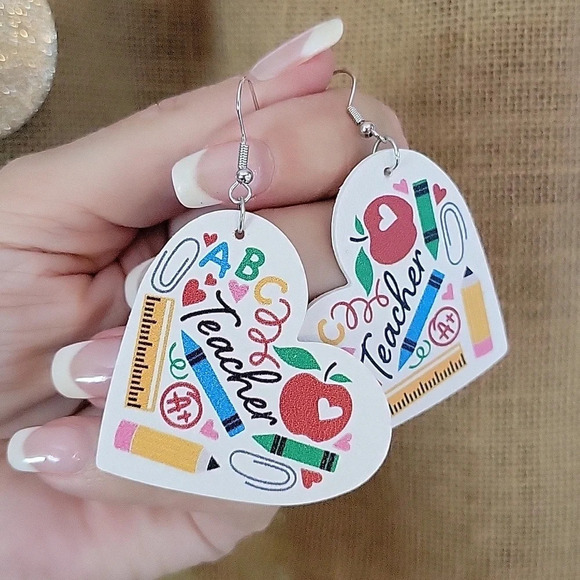 🔥LAST PAIR🔥 Teacher Vegan Leather Drop Earrings - Picture 1 of 7